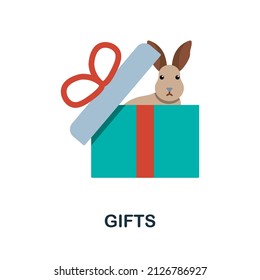 Icono de regalo plano. Signo de elemento coloreado de la colección de celebraciones. Icono de Regalos planos para diseño web, infografía y más.