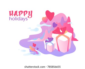 Gifts and flowers gradient postcard. 