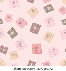 Gifts, gift wrapping boxes. Seamless pattern, wrapping paper.Fabric print.