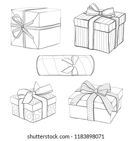 gifts, gift wrapping, hand-drawn vector