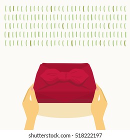 Gifts and hands illustrations of Japanese traditional style