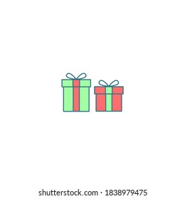 Icono de regalos. Icono de invierno. Sencillo, plano, contorno, color.