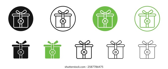 Gifts icons in black and green colors collection