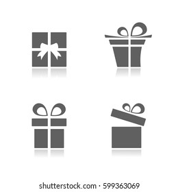 Gifts icons set with reflection on white background