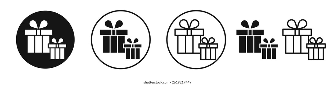Iconos de los regalos fijados en negro sólido y estilo de la línea del trazo