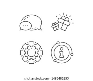 Gifts line icon. Chat bubble, info sign elements. Present box sign. Brand marketing symbol. Linear gift outline icon. Information bubble. Vector