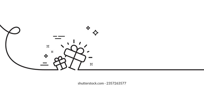 Gifts line icon. Continuous one line with curl. Present box sign. Brand marketing symbol. Gift single outline ribbon. Loop curve pattern. Vector