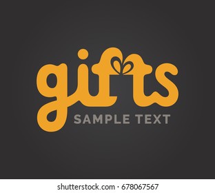 Gifts logo with box symbol. Creative logo design. Vector lettering sign.