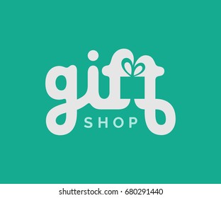 Gifts logo with box symbol. Creative logo design. Vector lettering sign.
