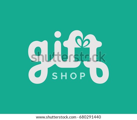 Gifts logo with box symbol. Creative logo design. Vector lettering sign.