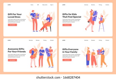 Gifts for loved ones, family, friends, relatives. People make surprises, celebrate holidays, have parties. Design concept for landing pages. Vector flat illustration with characters.