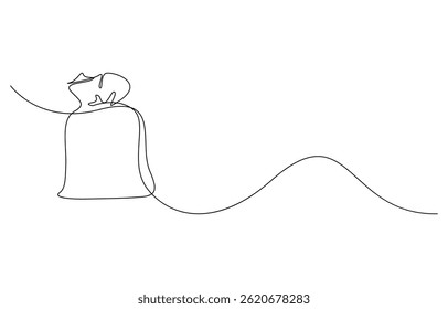 Gifts with Merry Christmas Text Single Line Drawing, Gift silk pouch continuous one line drawing