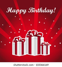 gifts over red background with stars, birthday. vector illustration