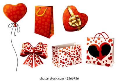 Gifts, packages and bows. Vector illustration.