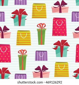 Gifts and party favor bags seamless pattern. Vector illustration