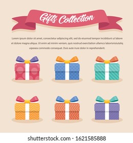 Gifts pattern colorful collection. Vector illustration for decorate with cream color background.