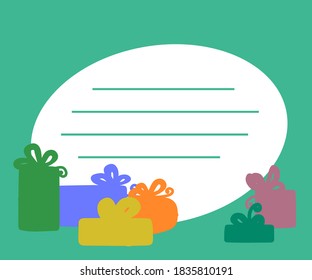 Geschenke und Platz für Text auf dem Hintergrund. Symbol. Vektorgrafik.