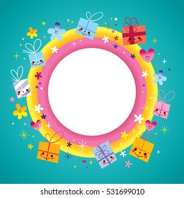 gifts present boxes holiday blank banner round frame border with place for text