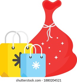 Gifts and Presents Concept, Xmas Shopping Vector Color Icon Design, Merry Christmas Symbol on white background, New Year Celebration Sign,