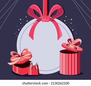 gifts and round tag with bow