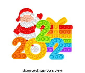 Gifts, Santa Claus and colored numbers 2022. Symbols of the New Year, anti-stress toy. Vector illustration