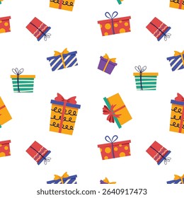 Gifts Seamless Pattern Vector Illustration Flat Color 