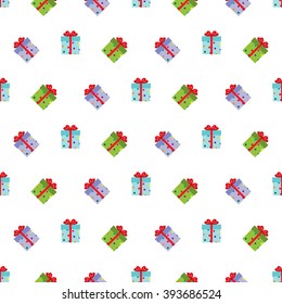 Gifts. Seamless pattern. Vector illustration. Swatch inside.