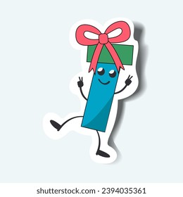 Gifts of sticker set in cartoon design. Holiday cheer with this cute and colorful sticker style, feature an adorable Christmas gift character. Vector illustration.