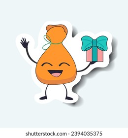 Gifts of sticker set in cartoon design. The comedic Christmas present character depicted in this picture is ready to bring joy to people. Vector illustration.