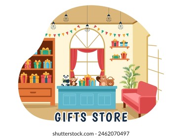 Gifts Store Vector Illustration of Wrapped Gift Box with Ribbon and Confetti to Surprise your Friends in Flat Cartoon Background Design