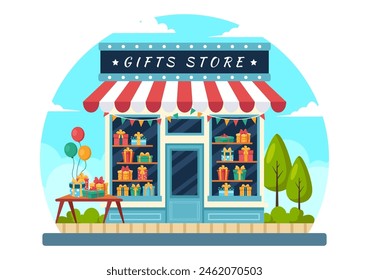 Gifts Store Vector Illustration of Wrapped Gift Box with Ribbon and Confetti to Surprise your Friends in Flat Cartoon Background Design