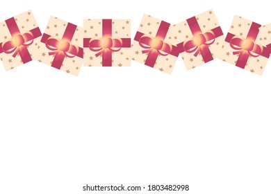 Gifts vector border print on transparent background, horizontal seamless pattern. Repetitive surface print design for embellishing cards, posters, labels, fabrics, stationery and packaging. EPS 10.