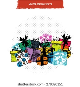 Gifts vector scribble doodle illustration
