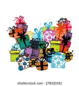 Gifts vector scribble doodle illustration