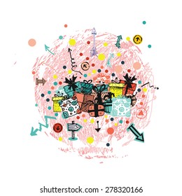 Gifts vector scribble rough doodle firework illustration