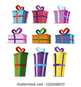 Gifts vector set. Illustration. Merry christmas. Happy Birthday