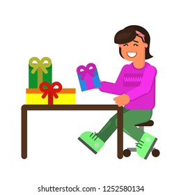 Gifts Wrapping Worker Vector Illustration