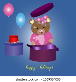 Gifts.Bright gift boxes.Bear in a gift box.Vector illustration.