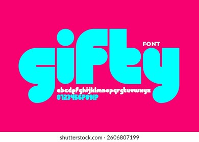 Gifty. Modern lower case style font, alphabet letters and numbers vector illustration