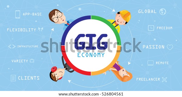 Gig Economy Concept. Vector illustration\
in flat style. Freelancer economy\
worker.