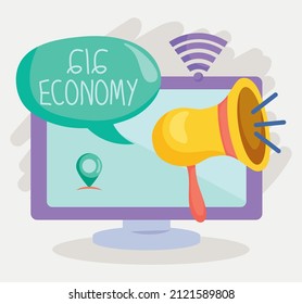 gig economy design with computer and megaphone