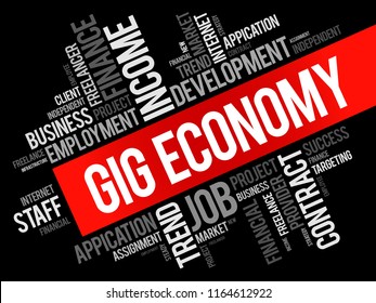 Gig Economy is the economic system by which a workforce of people engage in freelance and side-hustle work, word cloud concept background