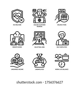 Gig economy icons set outline style