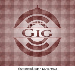 Gig red badge with geometric pattern. Seamless.
