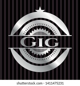 Gig silver badge. Vector Illustration. Mosaic.