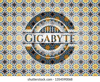 Gigabyte arabic style emblem. Arabesque decoration.