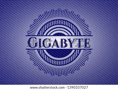 Gigabyte badge with denim background. Vector Illustration. Detailed.