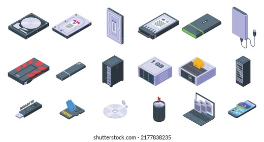 Gigabyte Icons Set Isometric Vector. Big Data. Cyber Fisk