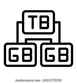 Vector de contorno de icono de memoria de gigabytes. Cámara de datos. Código de teléfono
