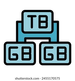 Vector de contorno de icono de memoria de gigabytes. Cámara de datos. Código de teléfono color plano